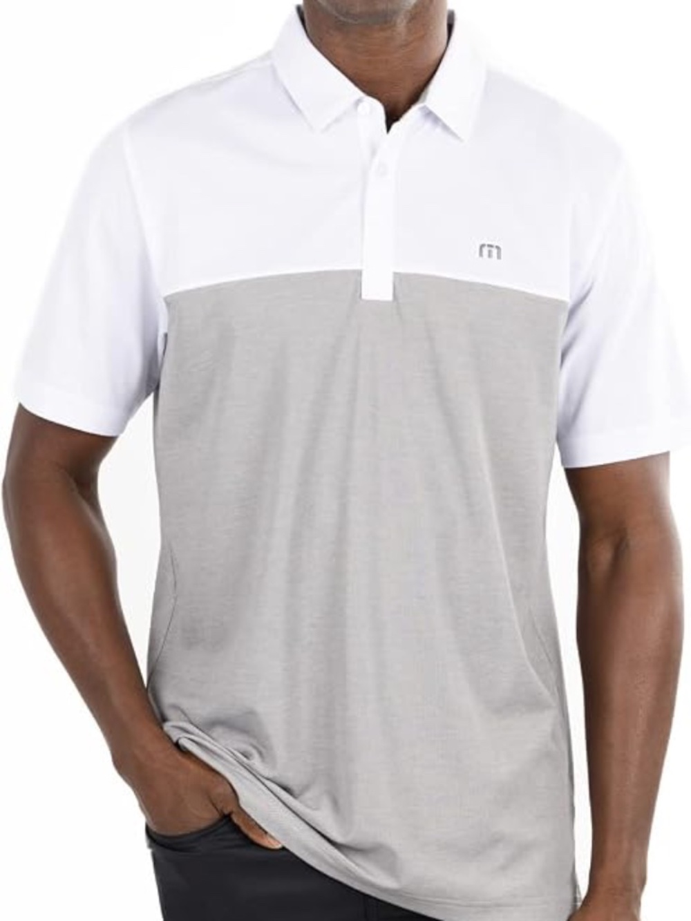 Travis Mathew Grey White Performance Pima Cotton Poly Golf Polo | Size L